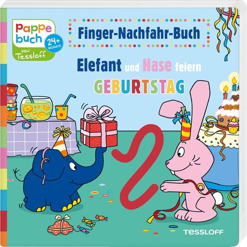 Finger-Nachfahr-Buch. Elefant und Hase feiern Geburtstag